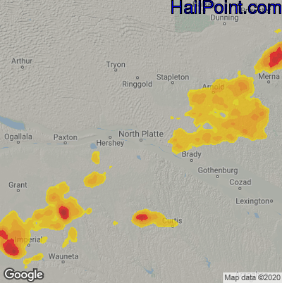 Hail Map for North Platte, NE Region on July 10, 2022
