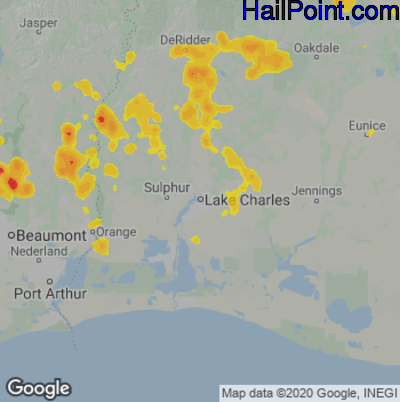 Hail Map for Lake Charles, LA Region on July 10, 2022 