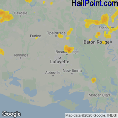 Hail Map for Lafayette, LA Region on July 10, 2022 