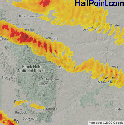 Hail Map for Rapid City, SD Region on July 11, 2022