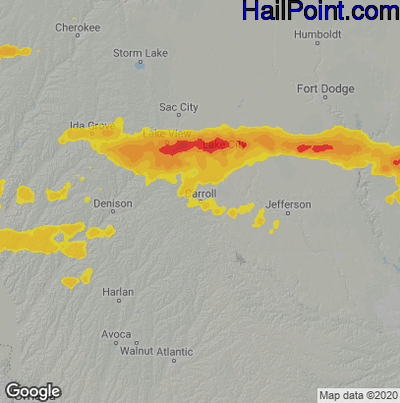 Hail Map for Carroll, IA Region on July 11, 2022