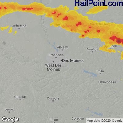 Hail Map for Des Moines, IA Region on July 11, 2022