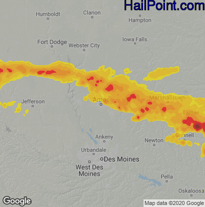 Hail Map for Ames, IA Region on July 11, 2022 