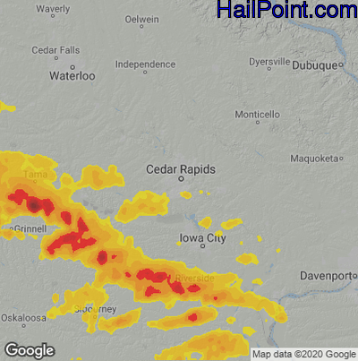 Hail Map for Cedar Rapids, IA Region on July 11, 2022 