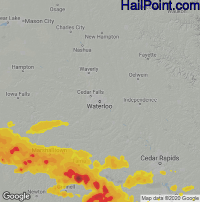 Hail Map for Waterloo, IA Region on July 11, 2022 