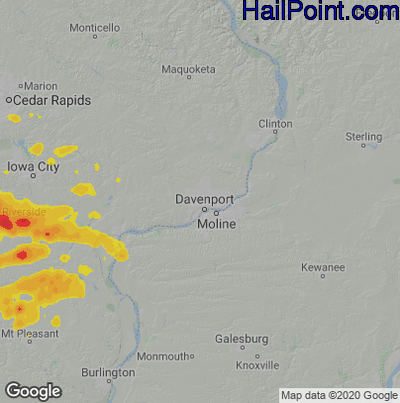 Hail Map for Davenport, IA Region on July 11, 2022