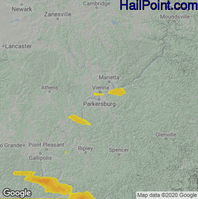 Hail Map for Parkersburg, WV Region on July 12, 2022