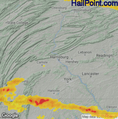 Hail Map for Harrisburg, PA Region on July 12, 2022