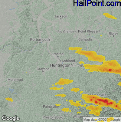 Hail Map for Asheland, KY Region on July 12, 2022