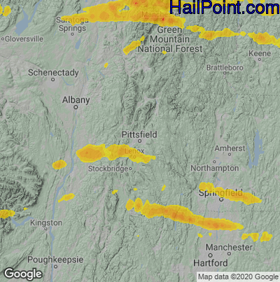 Hail Map for Pittsfield, MA Region on July 12, 2022 