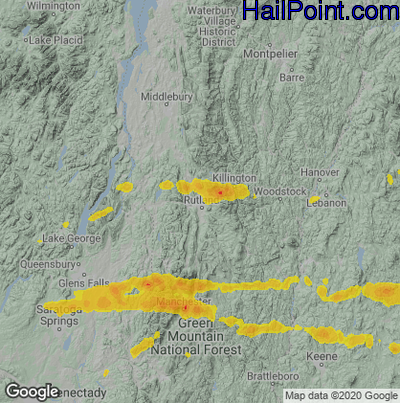 Hail Map for Rutland, VT Region on July 12, 2022 