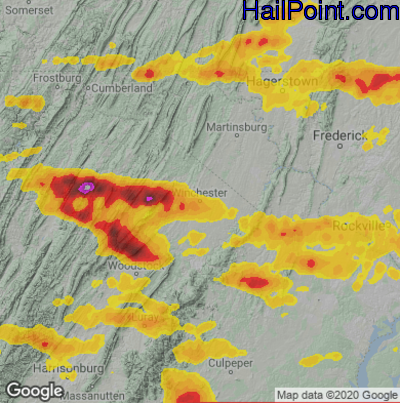 Hail Map for Winchester, VA Region on July 12, 2022