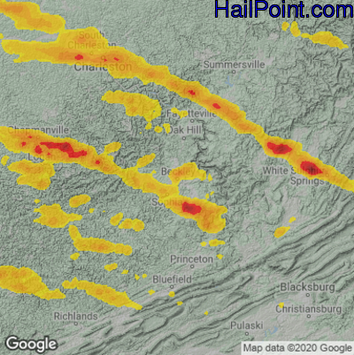 Hail Map for Beckley, WV Region on July 12, 2022