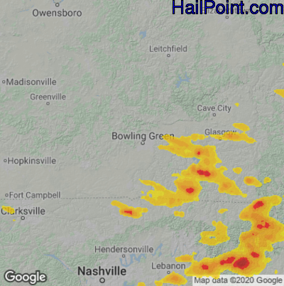 Hail Map for Bowling Green, KY Region on July 12, 2022