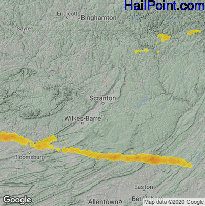 Hail Map for Scranton, PA Region on July 12, 2022 