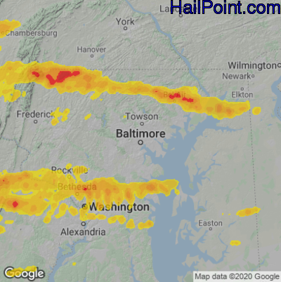 Hail Map for Baltimore, MD Region on July 12, 2022 