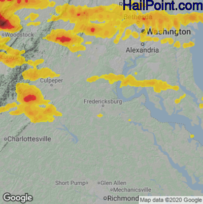 Hail Map for Fredericksburg, VA Region on July 12, 2022