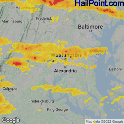 Hail Map for Arlington, VA Region on July 12, 2022