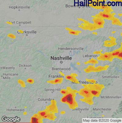 Hail Map for Nashville, TN Region on July 12, 2022
