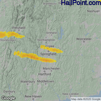 Hail Map for Springfield, MA Region on July 12, 2022