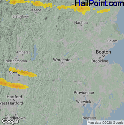 Hail Map for Worcester, MA Region on July 12, 2022