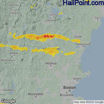 Hail Map for Manchester, NH Region on July 12, 2022