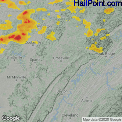 Hail Map for Crossville, TN Region on July 12, 2022