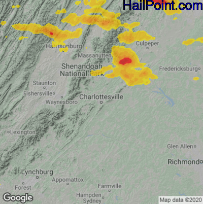 Hail Map for Charlotttesville, VA Region on July 12, 2022