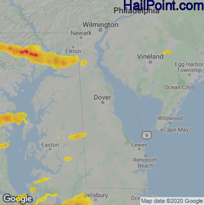Hail Map for Dover, DE Region on July 12, 2022
