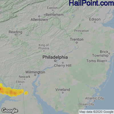 Hail Map for Philadelphia, PA Region on July 12, 2022 