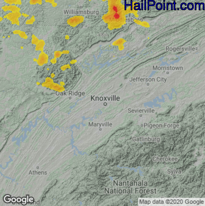 Hail Map for Knoxville, TN Region on July 12, 2022 