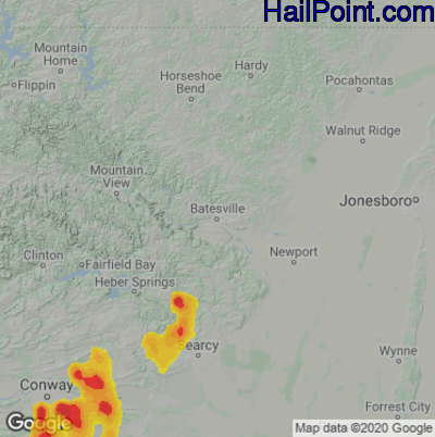 Hail Map for Batestville, AR Region on July 12, 2022