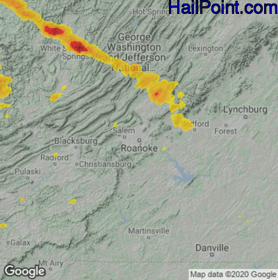 Hail Map for Roanoke, VA Region on July 12, 2022