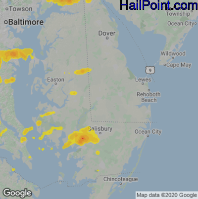 Hail Map for Seaford, DE Region on July 12, 2022 