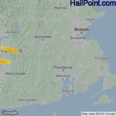 Hail Map for Woonsocket, RI Region on July 12, 2022
