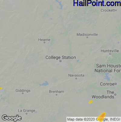 Hail Map for College Station, TX Region on July 12, 2022