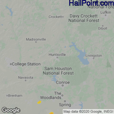 Hail Map for Huntsville, TX Region on July 12, 2022