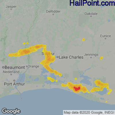 Hail Map for Lake Charles, LA Region on July 12, 2022