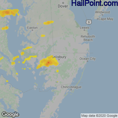 Hail Map for Salisbury., MD Region on July 12, 2022