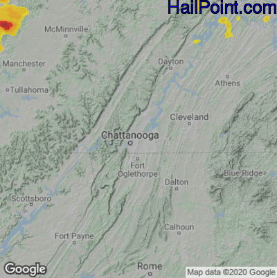 Hail Map for Chattanooga, TN Region on July 12, 2022 