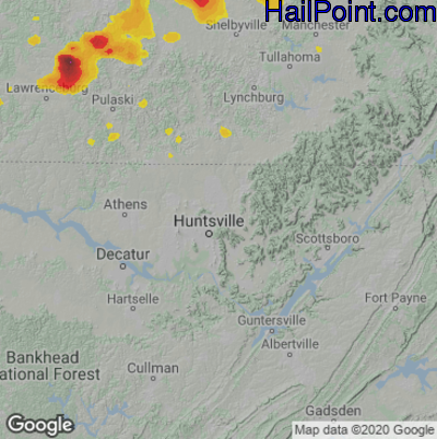 Hail Map for Huntsville, AL Region on July 13, 2022