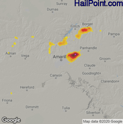 Hail Map for Amarillo, TX Region on July 13, 2022 