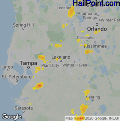 Hail Map for Lakeland, FL Region on July 13, 2022