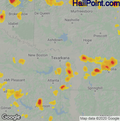 Hail Map for Texarkana, AR Region on July 13, 2022