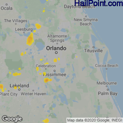 Hail Map for Orlando, FL Region on July 13, 2022