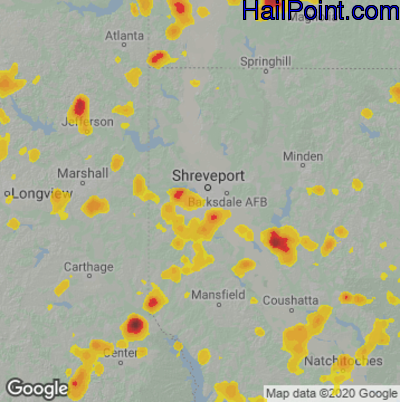 Hail Map for Shreveport, LA Region on July 13, 2022