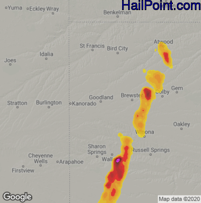 Hail Map for Goodland, KS Region on July 13, 2022