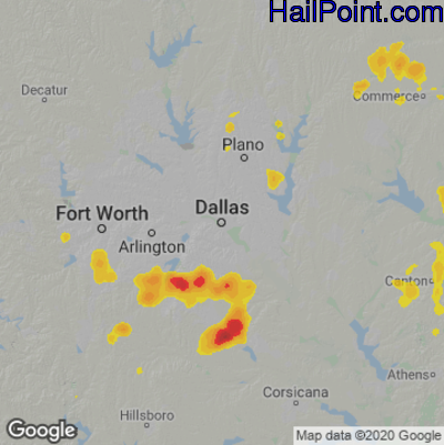 Hail Map for Dallas, TX Region on July 14, 2022 