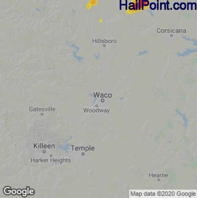 Hail Map for Waco, TX Region on July 14, 2022