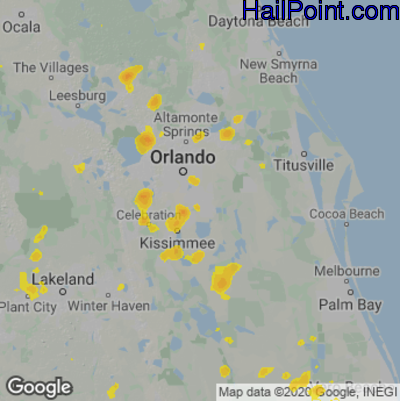 Hail Map for Orlando, FL Region on July 14, 2022
